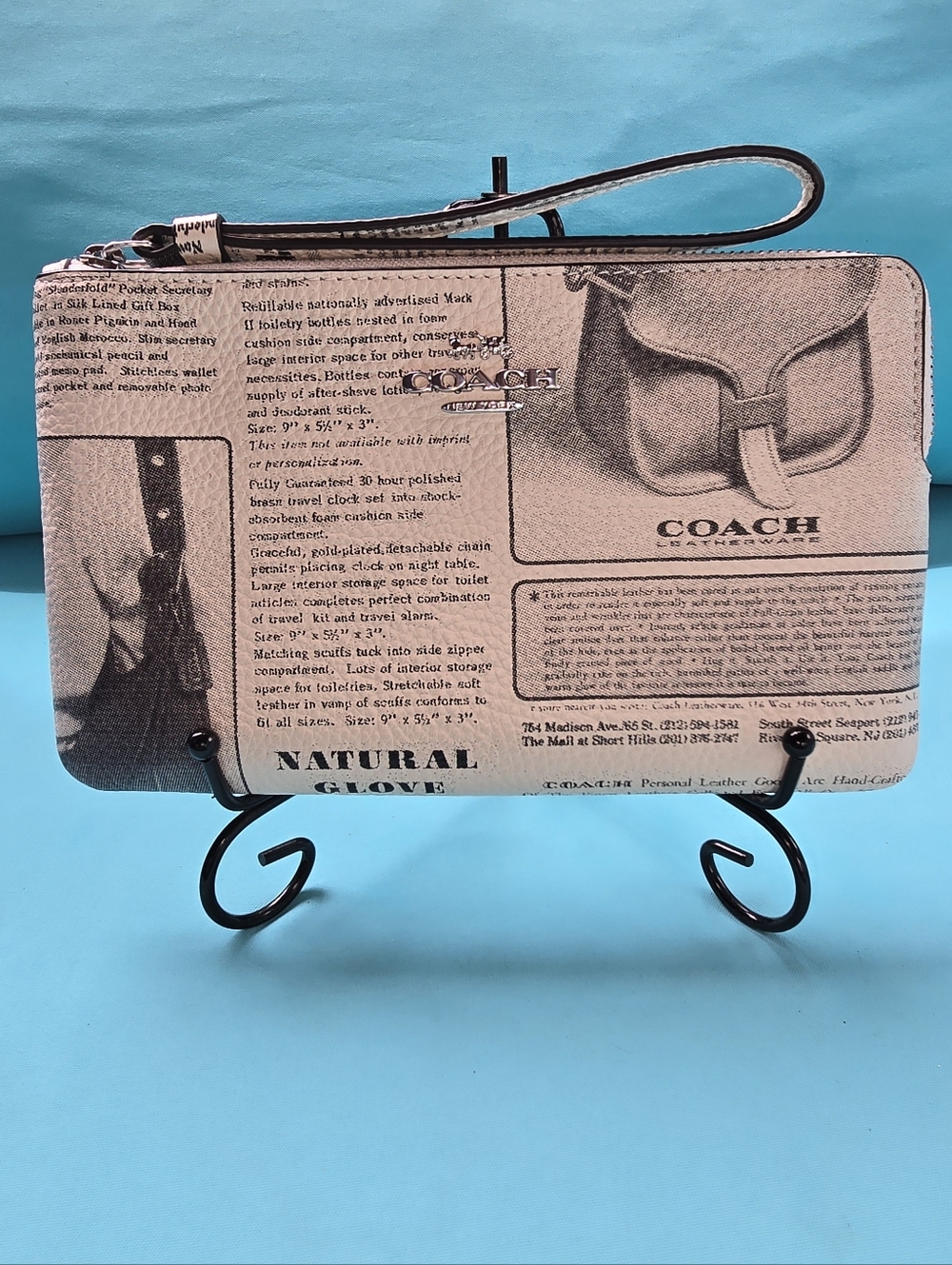 Coach Large Corner Zip Wristlet with Newspaper Print